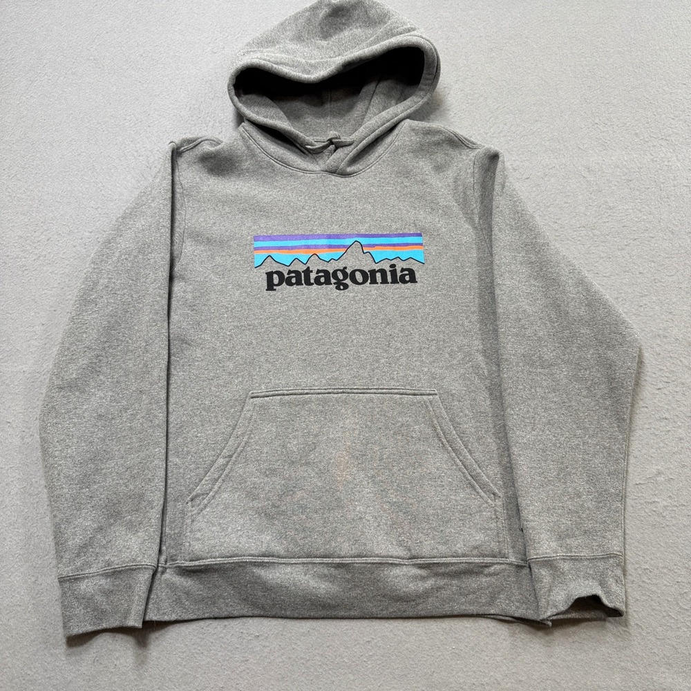 Patagonia Hoodie Men's Medium Gray Fleece Lined Loose Fit Pullover Sweatshirt